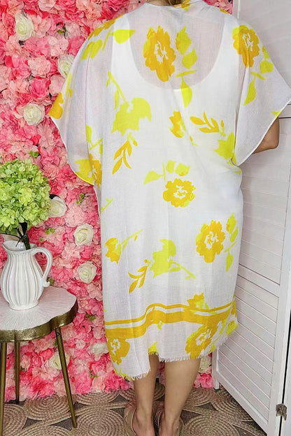 Spring women's duster wholesale Yellow/white floral kimono ZJ7275
