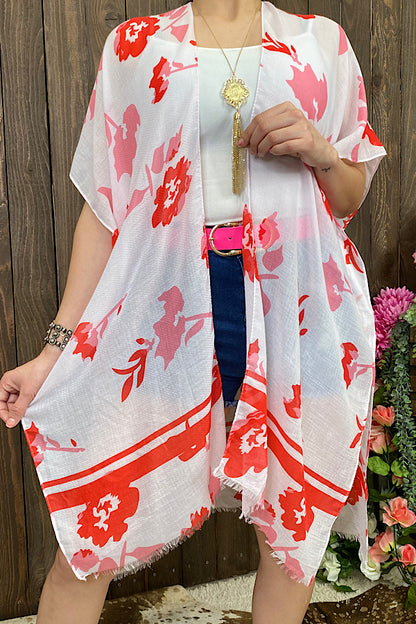 ZJ7276 Pink/white and red floral printed kimono 3pcs-$12