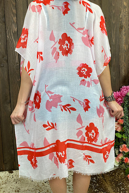 ZJ7276 Pink/white and red floral printed kimono 3pcs-$12