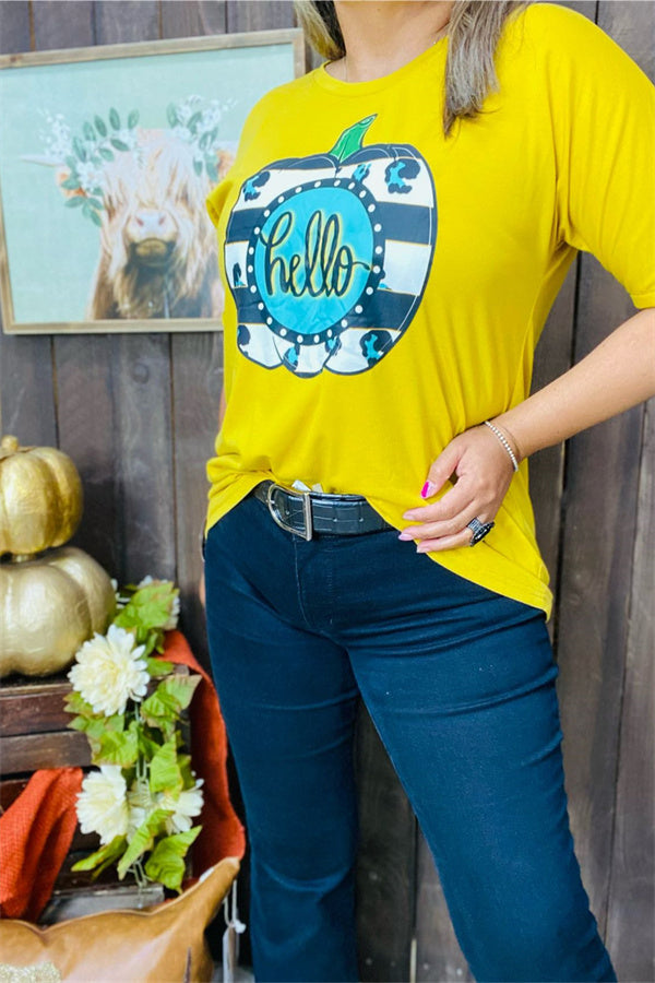 DLH9900 HELLO Pumpkin printed short sleeve t-shirt