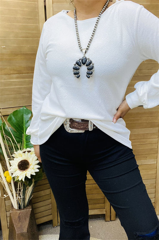 BQ15722 Long sleeve w/tighten cuff white women top