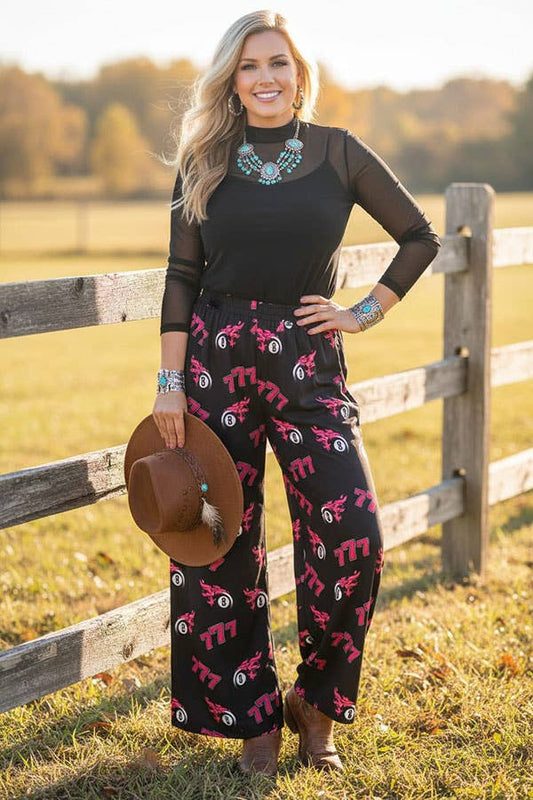 Western 777 & 8-balls print wide leg women's boutique pant Southern Stitch GJQ17195