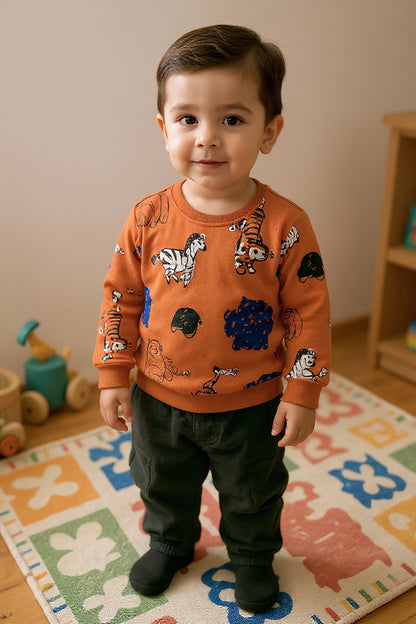 Animal printed winter sweatshirts 2pcs boy's sets 250705M