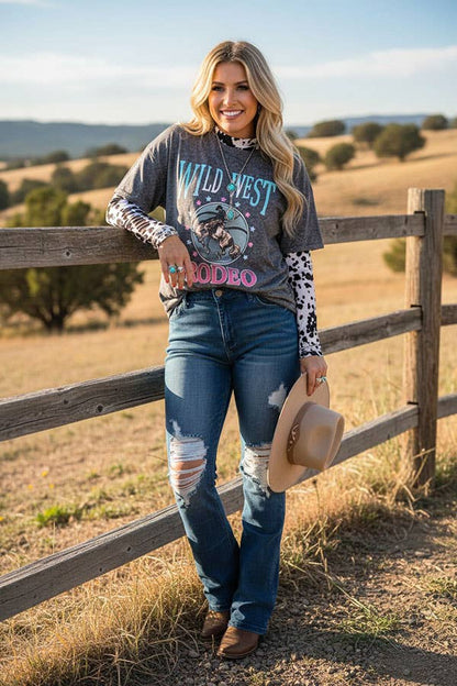 Western blue distressed jeans denim women's boutique pant S003