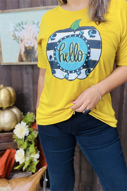 DLH9900 HELLO Pumpkin printed short sleeve t-shirt