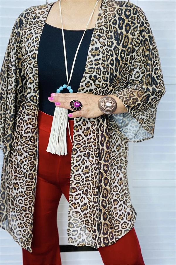 FW13037 Leopard printed long sleeves slit side women cardigan