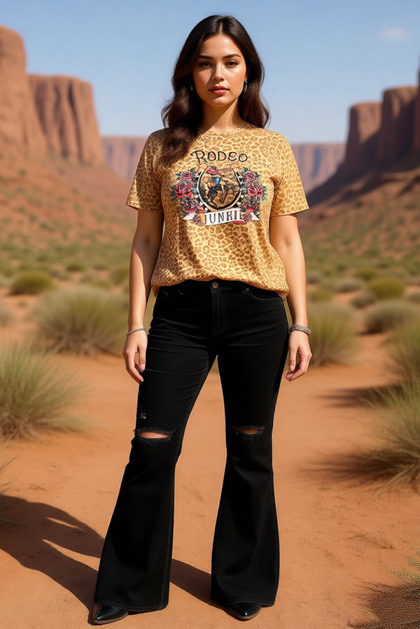 REDEO JUNKIE western leopard short sleeve women t-shirt XCH14477