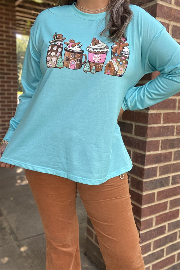 XCH15611 Gingerbread Christmas coffee tee-shirt long sleeve for Women