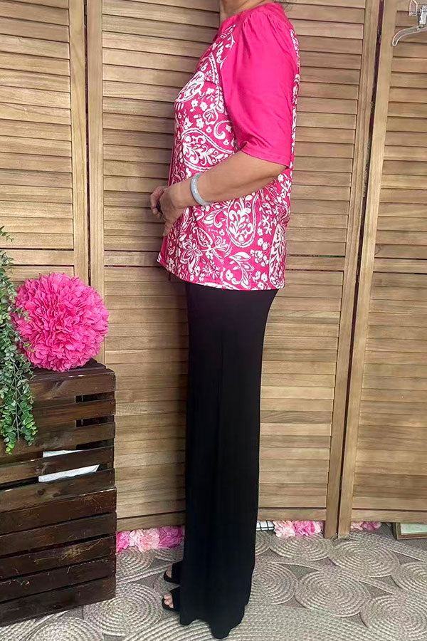 Women's boutique clothing suppliers Fuchsia paisley prints & half sleeves BQ16060