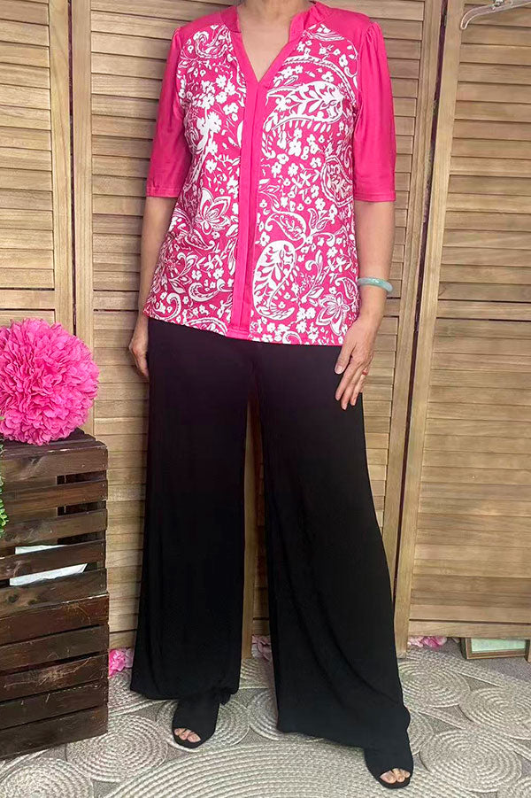 Women's boutique clothing suppliers Fuchsia paisley prints & half sleeves BQ16060