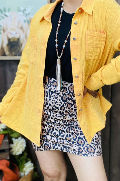 Western yellow long sleeve women's boutique blouse w/buttons-up XCH15255