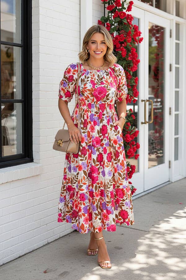 Chic floral tiered maxi women's boutique dress Southern Stitch GJQ17490