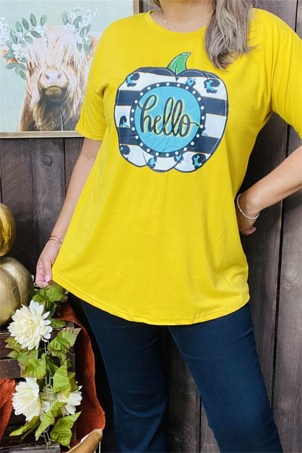 DLH9900 HELLO Pumpkin printed short sleeve t-shirt