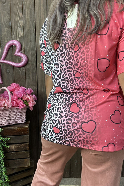 XCH14525 Boots & leopard & cow LOVE graphic hearts printed women top