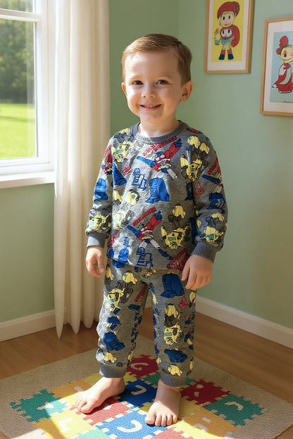 Robots printed thick sweatshirts 2pcs boy's sets 250704M