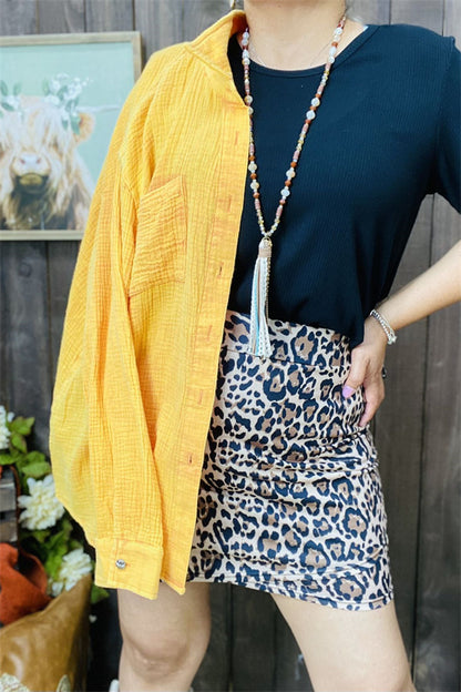 Western yellow long sleeve women's boutique blouse w/buttons-up XCH15255