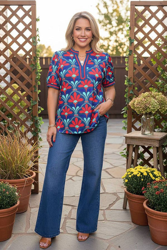 Western floral print short sleeve women's boutique top Southern Stitch GJQ17633