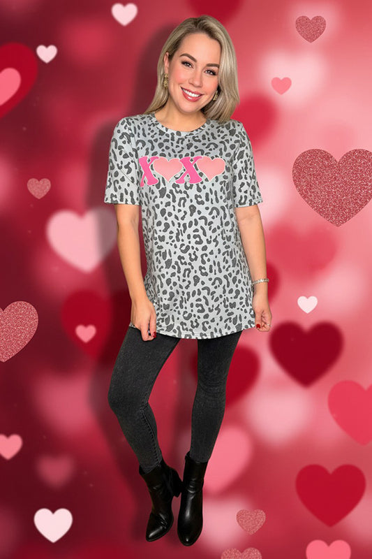 XOXO hearts & leopard printed short sleeve women t-shirt DLH12149