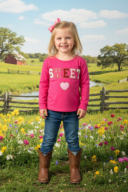 SWEET & heart embroidery pink sweatershirt XCH01001  A7S8