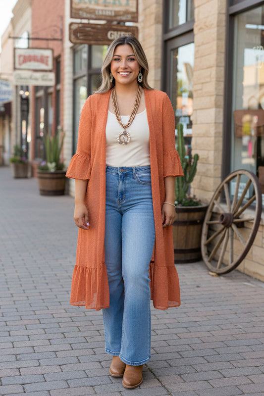 Bottom & trim 3/4 sleeve cardigan for women GJQ19392