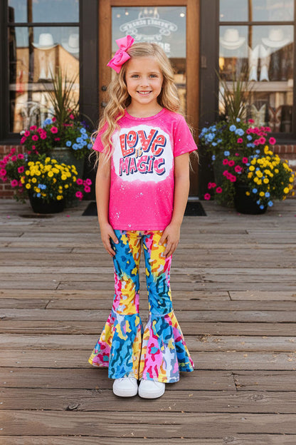 X0777-11 "LOVE IS MAGIC" bright multicolor 2pc girls set