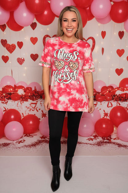 Valentine Hugs & Kissed Leopard hearts printed tie-dye women t-shirt DLH12875
