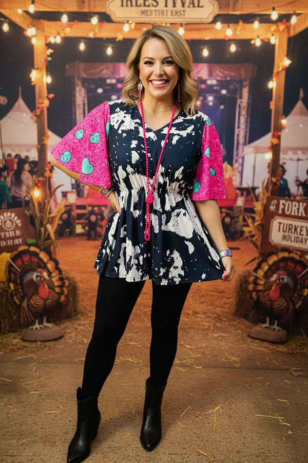 Paisley bell short sleeve animal printed women top YMY13845