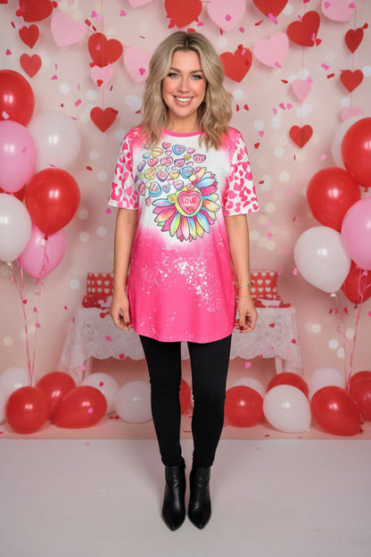 Valentine Hearts printed leopard short sleeve tie dye women t-shirt XCH14625
