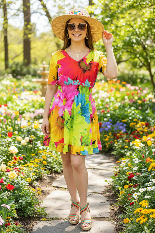 Southern Stitch Floral short sleeve women dress w/side pockets GJQ15888