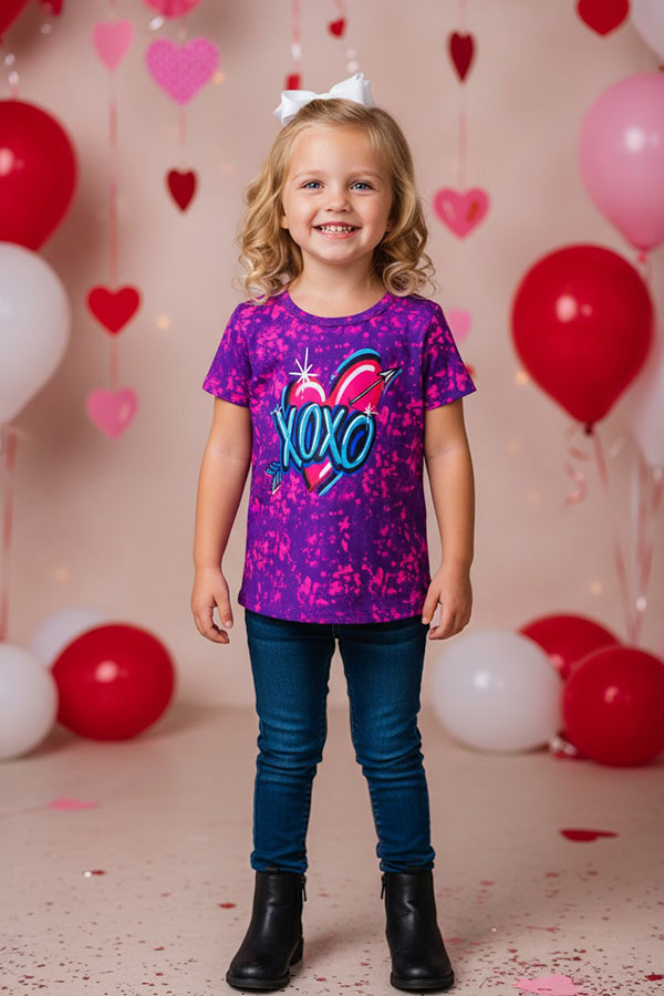 "XOXO" heart print short sleeve girls shirt XCH0011-7H