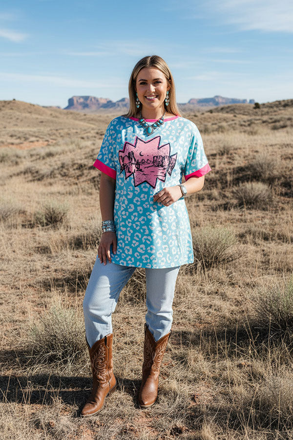 Western women's t-shirt suppliers Aztec & leopard printed with pink trim short sleeve XCH14827