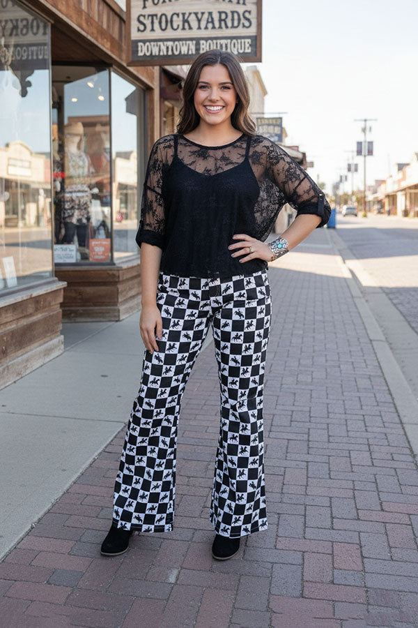 Western horse riding patterns denim jeans flare legs women pant XCH16893