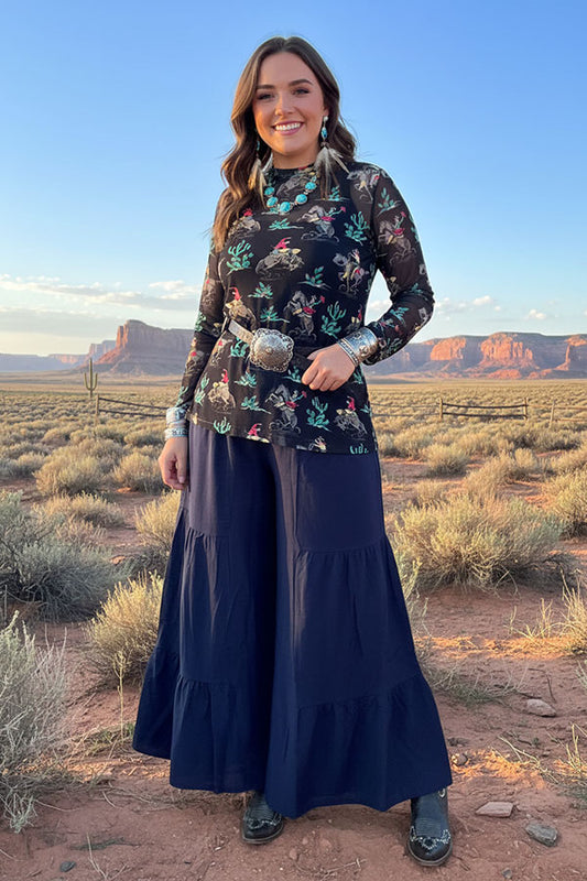 Western sheer long sleeve women's blouse XCH16963