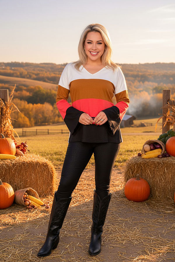 White & Brown & Pink & Black bell long sleeve women shirts GJQ15577