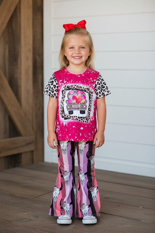 XOXO leopard & hearts printed short sleeve girls top DLH2738