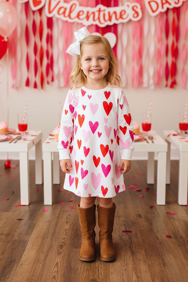 DLH2580 Red & Pink hearts print long sleeve girls dress