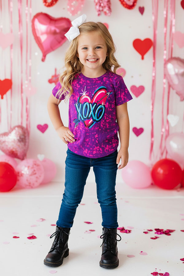 "XOXO" heart print short sleeve girls shirt XCH0011-7H