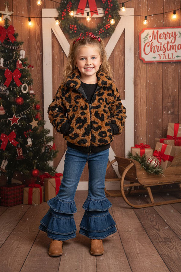 Kids Black/brown leopard print girls jacket DLH2644