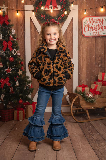 Kids Black/brown leopard print girls jacket DLH2644