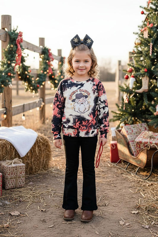 "HOWDY SANTA" Print Long sleeve Pullover Girls Top DLH2713