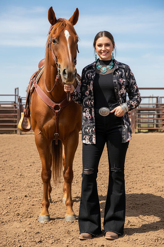 Western riding horse long sleeve women shirts w/buttons GJQ16446