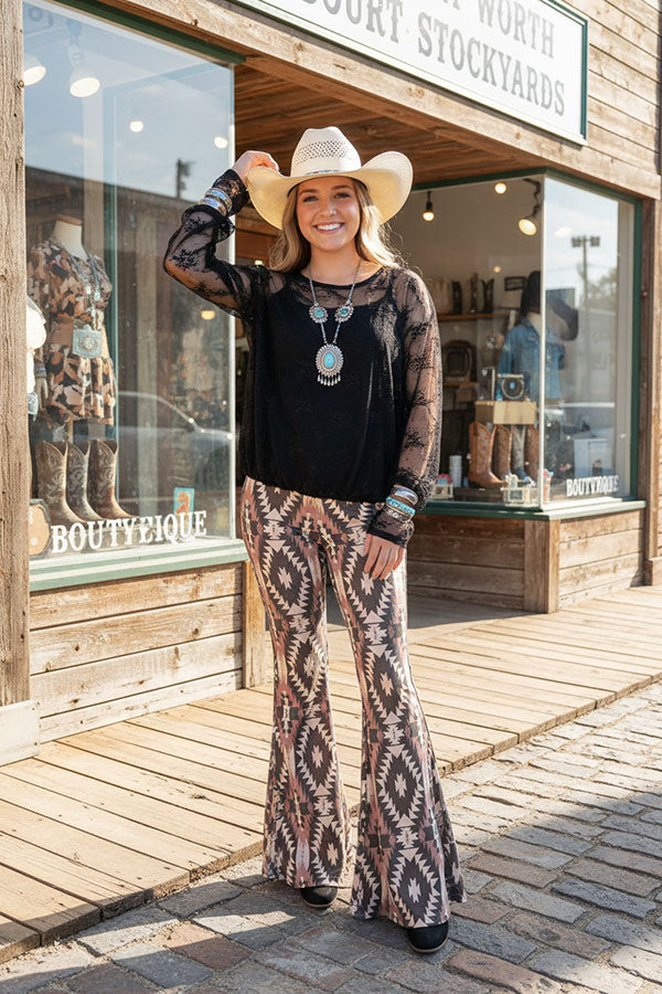 Plus size western Aztec printed flare legs women pants GJQ15654