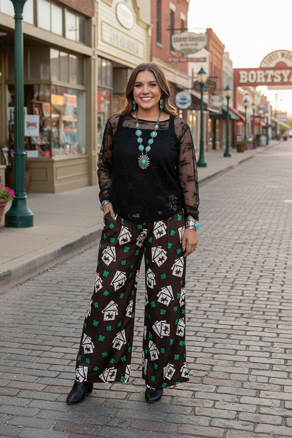 Western cowboy printed wide leg women pant XCH16879