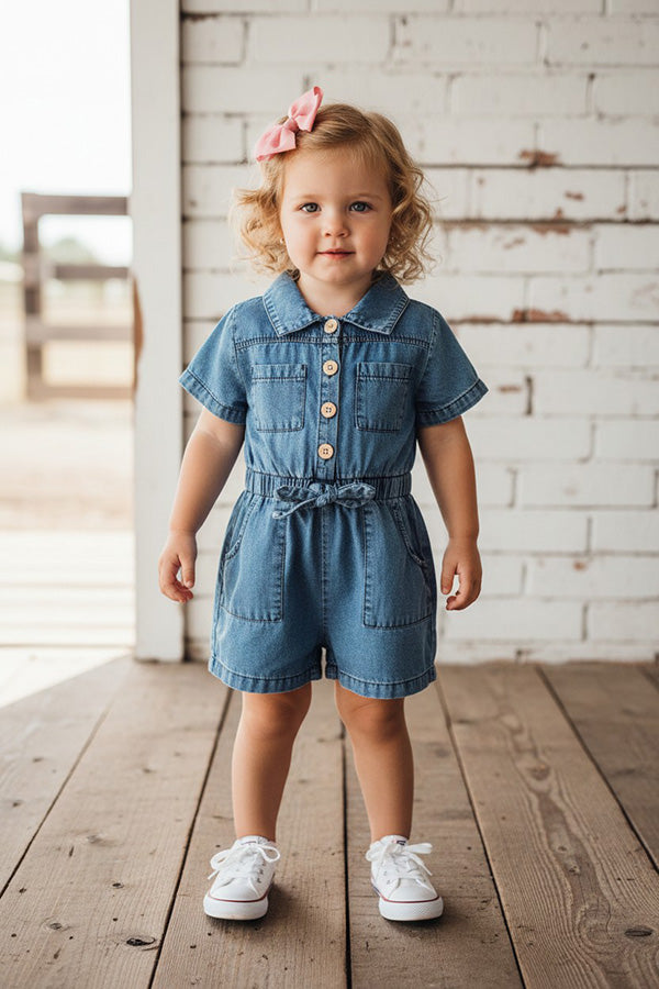 One piece soft denim toddler girls jumpsuit 250936M