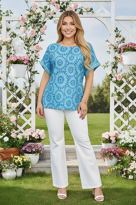 Women's clothing wholesale Blue geometrical prints & short sleeves BQ15978