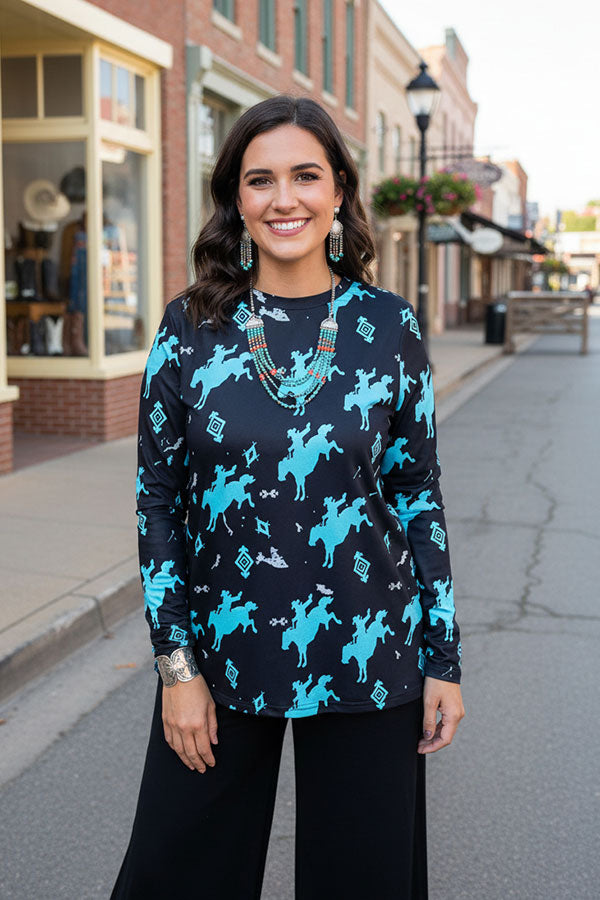 Western cowboy black long sleeve women top XCH16919
