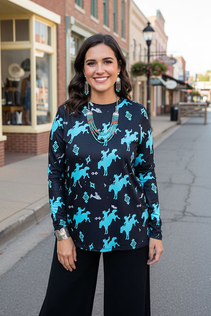 Western cowboy black long sleeve women top XCH16919