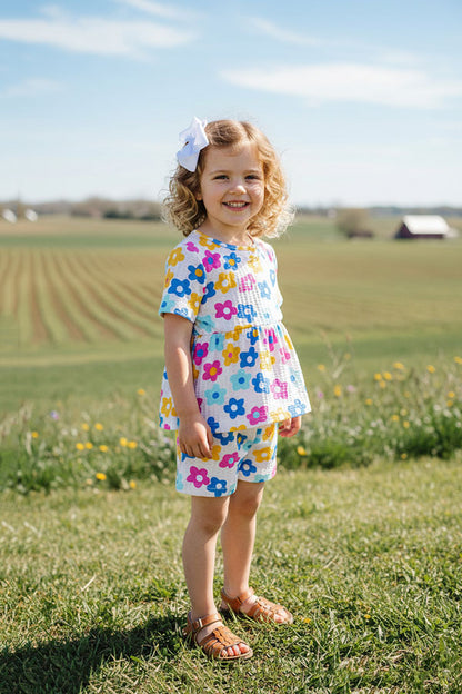 Shop Floral printed short sleeve top & shorts 2pc girls sets XCH04023
