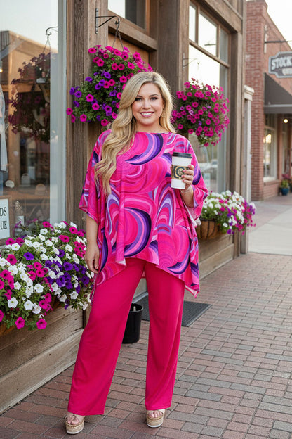Women's sets wholesale Fuchsia prints top & pant 2pc clothing sets GJQ16034