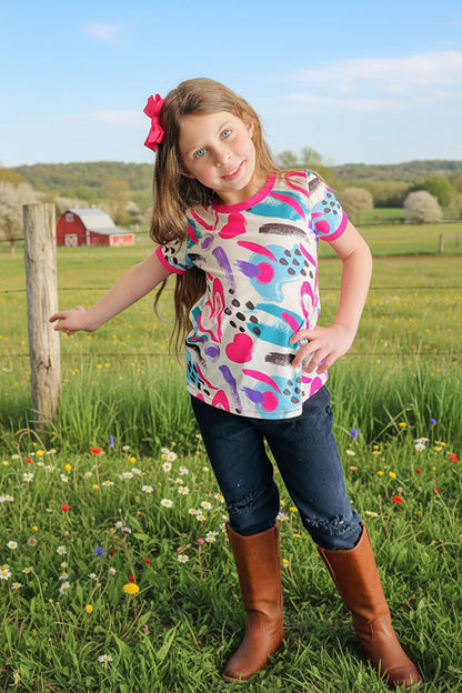 Multi color heart printed short sleeve girls top XCH01010